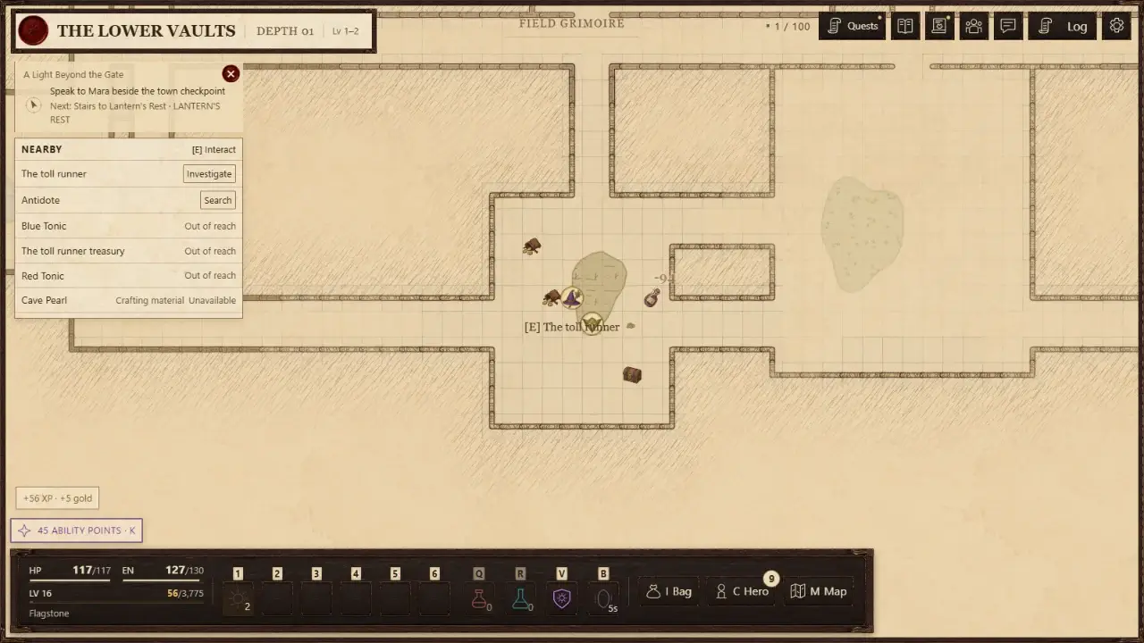 A mage using a spell against a dungeon enemy